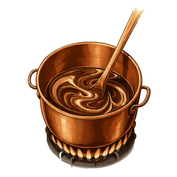 Fudge cooking in a copper kettle