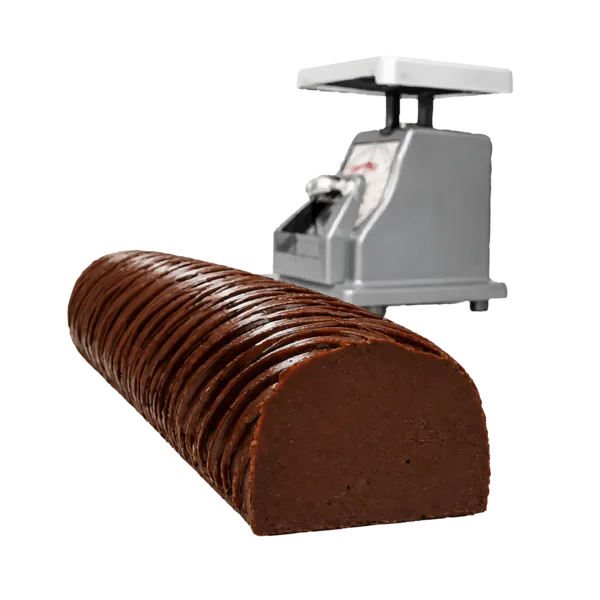 A finished loaf of fudge setting before cutting
